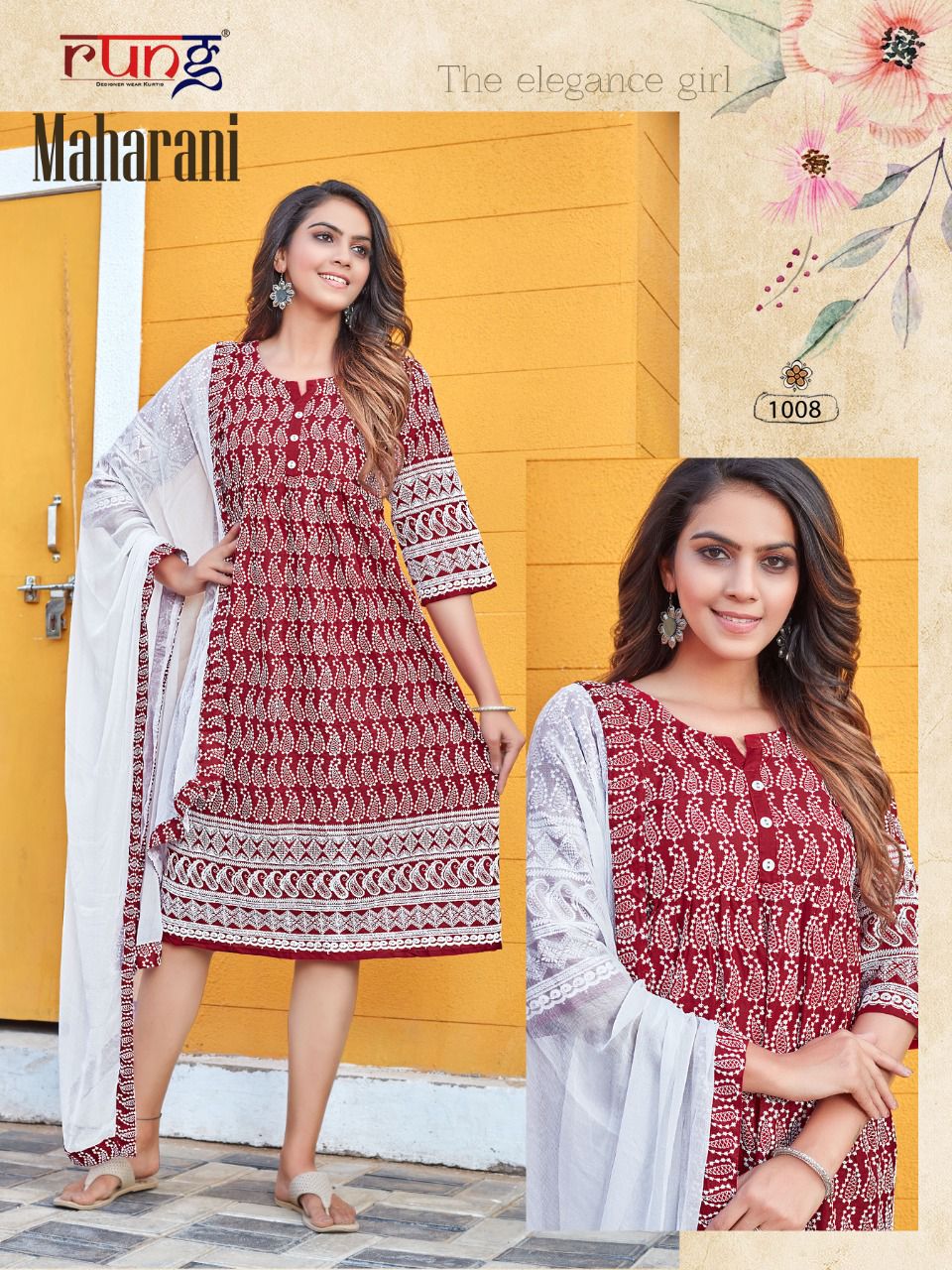 Rung Maharani Regular Wear Printed Rayon Designer Kurti With Dupatta Collection